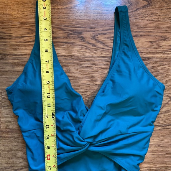 Nicole Miller Studio Womens Swimsuit One Piece Deep V Neck Teal Size Large NEW - Picture 2 of 6